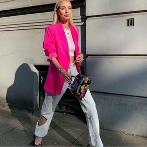 Leonie Hanne The Drop Satin Pink Long Length Blazer Sz S